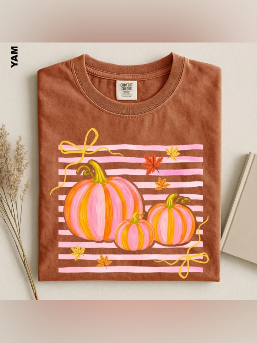 Comfort Colors Pink Pumpkin Shirt, Retro Autumn Fall Season Stripes Graphic Tee